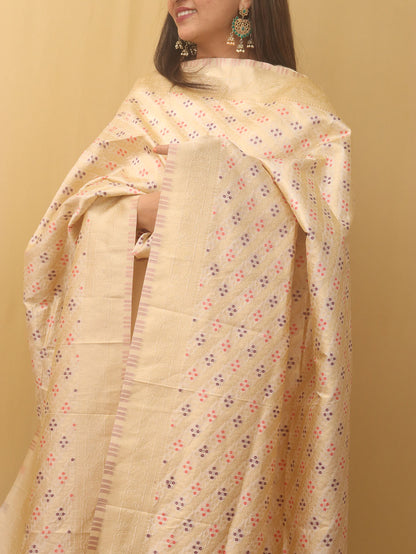 Pastel Banarasi Silk Bandhani Design Dupatta - Luxurion World