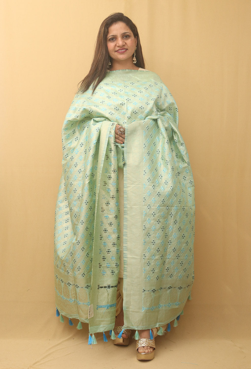 Blue Banarasi Silk Bandhani Design Dupatta - Luxurion World