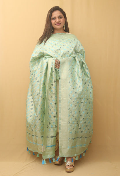 Blue Banarasi Silk Bandhani Design Dupatta - Luxurion World
