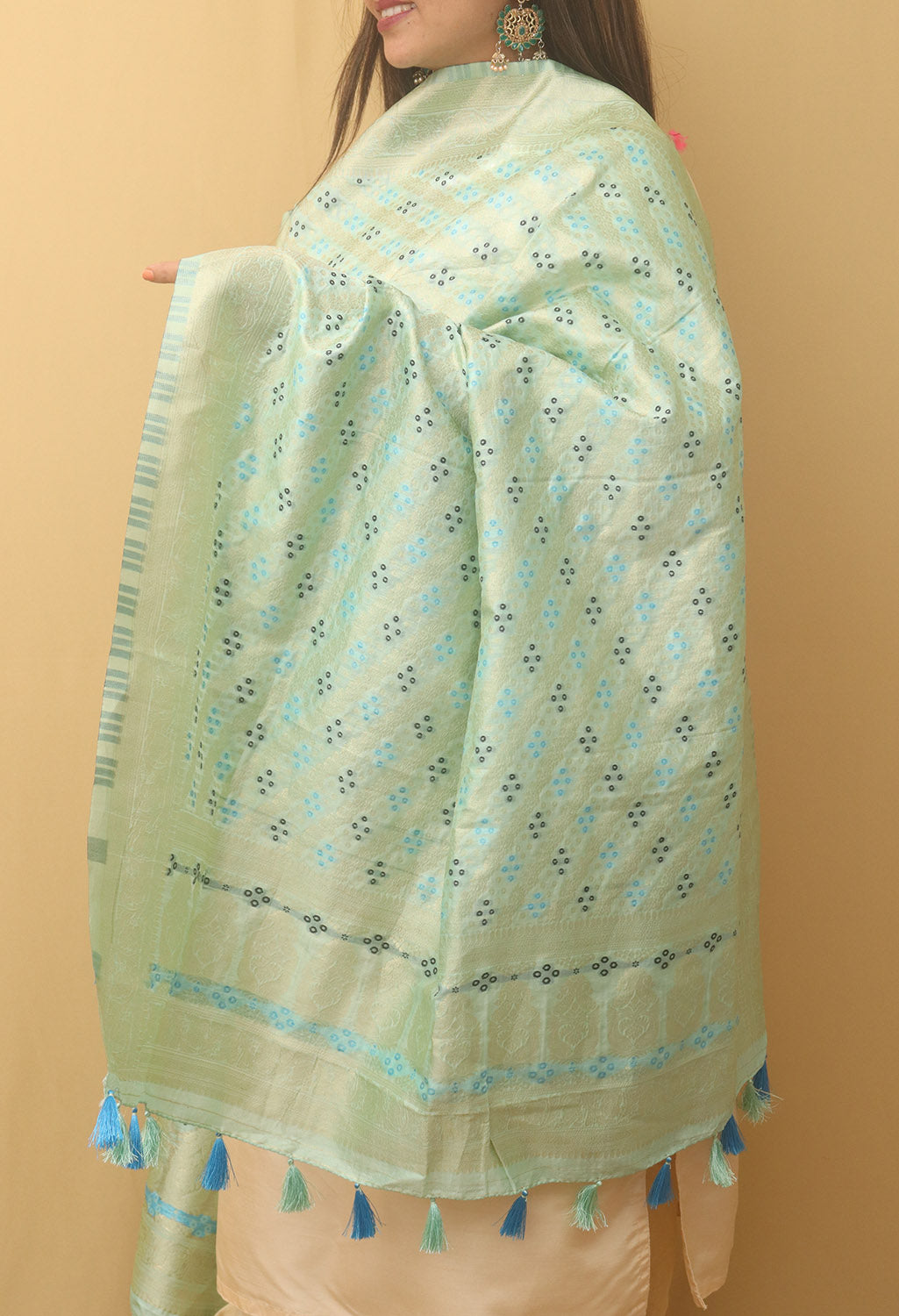 Blue Banarasi Silk Bandhani Design Dupatta - Luxurion World