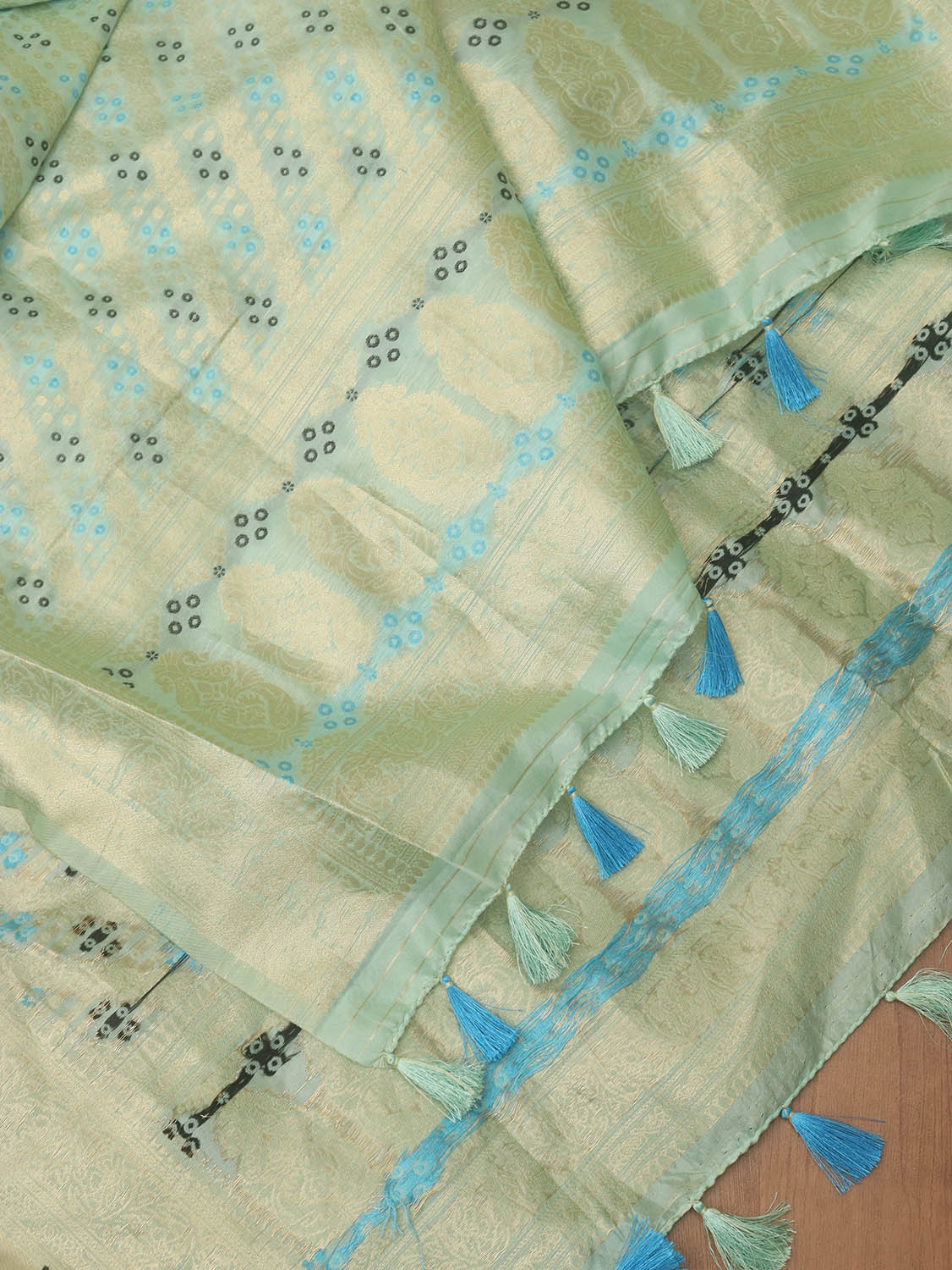 Blue Banarasi Silk Bandhani Design Dupatta - Luxurion World