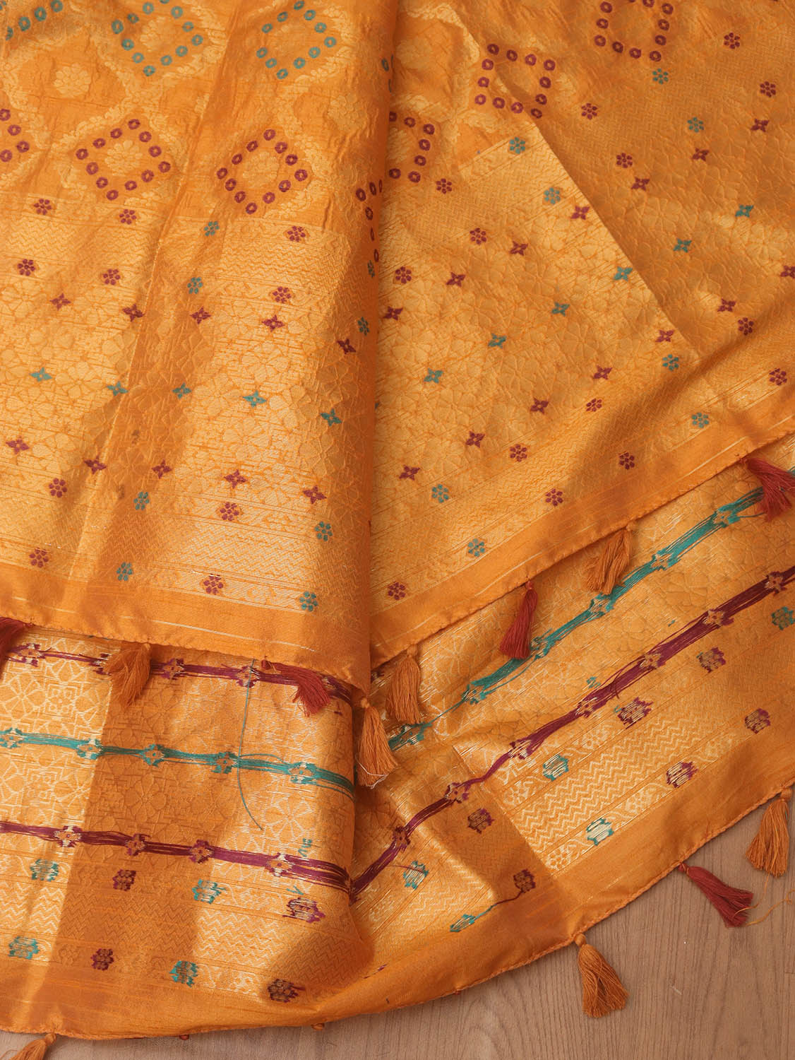 Yellow Banarasi Silk Bandhani Design Dupatta - Luxurion World
