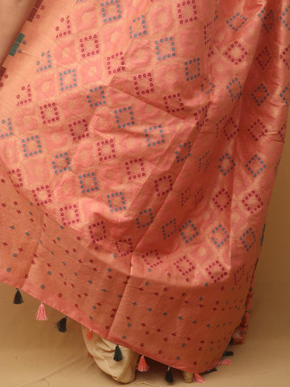 Pink Banarasi Silk Bandhani Design Dupatta - Luxurion World