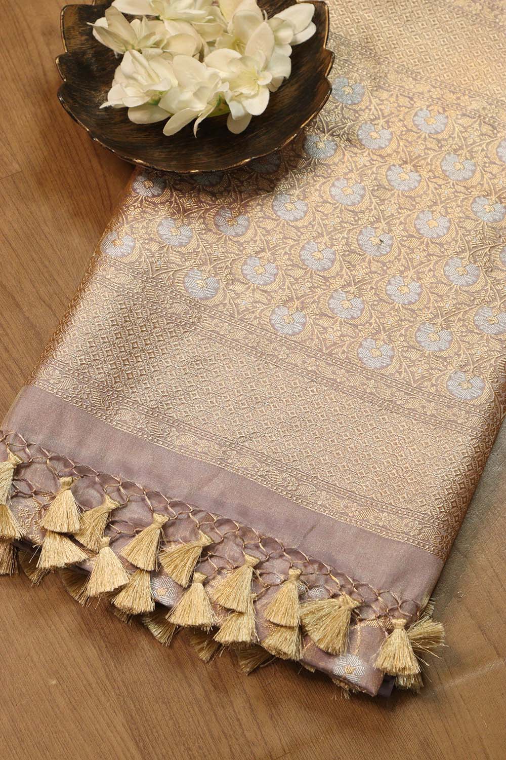 Elegant Pastel Banarasi Handloom Pure Tissue Silk Jaal Design Sona Roopa Dupatta - Luxurion World