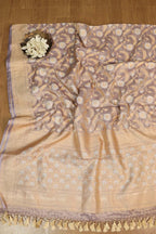 Elegant Pastel Banarasi Handloom Pure Tissue Silk Jaal Design Sona Roopa Dupatta - Luxurion World