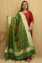 Green Handloom Banarasi Pure Katan Silk Dupatta - Luxurion World