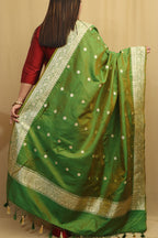 Green Handloom Banarasi Pure Katan Silk Dupatta - Luxurion World