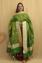 Green Handloom Banarasi Pure Katan Silk Dupatta - Luxurion World