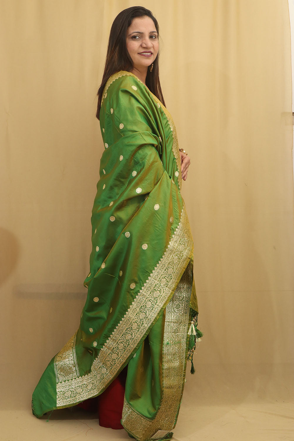 Green Handloom Banarasi Pure Katan Silk Dupatta - Luxurion World