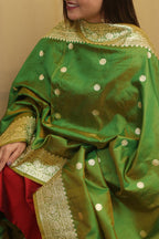 Green Handloom Banarasi Pure Katan Silk Dupatta - Luxurion World