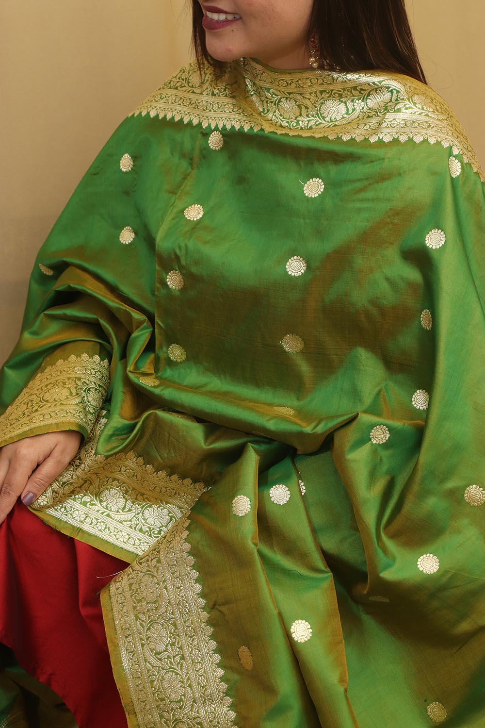 Green Handloom Banarasi Pure Katan Silk Dupatta - Luxurion World