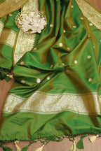 Green Handloom Banarasi Pure Katan Silk Dupatta - Luxurion World