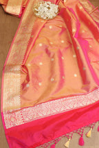 Vibrant Pink & Orange Shot Handloom Banarasi Pure Katan Silk Dupatta - Luxurion World