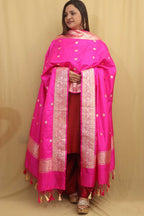 Exquisite Pink Handloom Banarasi Pure Katan Silk Dupatta - Luxurion World