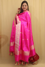 Exquisite Pink Handloom Banarasi Pure Katan Silk Dupatta - Luxurion World