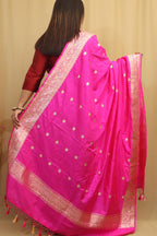 Exquisite Pink Handloom Banarasi Pure Katan Silk Dupatta - Luxurion World