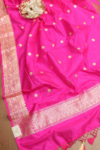 Exquisite Pink Handloom Banarasi Pure Katan Silk Dupatta - Luxurion World