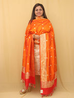 Orange Handloom Banarasi Katan Silk Dupatta - Perfect for Any Occasion! - Luxurion World