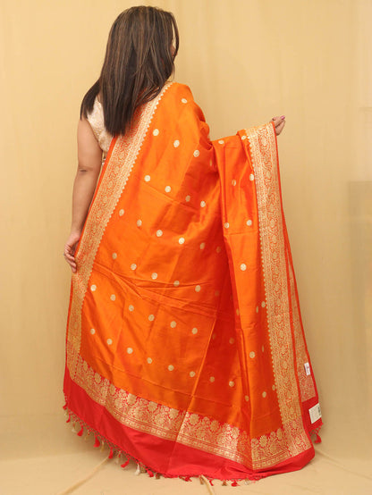 Orange Handloom Banarasi Katan Silk Dupatta - Perfect for Any Occasion!