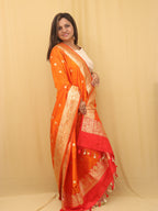 Orange Handloom Banarasi Katan Silk Dupatta - Perfect for Any Occasion! - Luxurion World