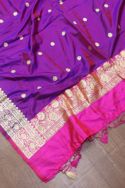 Purple Banarasi Handloom Pure Katan Silk Dupatta - Luxurion World