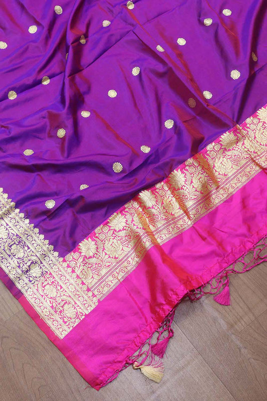 Purple Banarasi Handloom Pure Katan Silk Dupatta - Luxurion World
