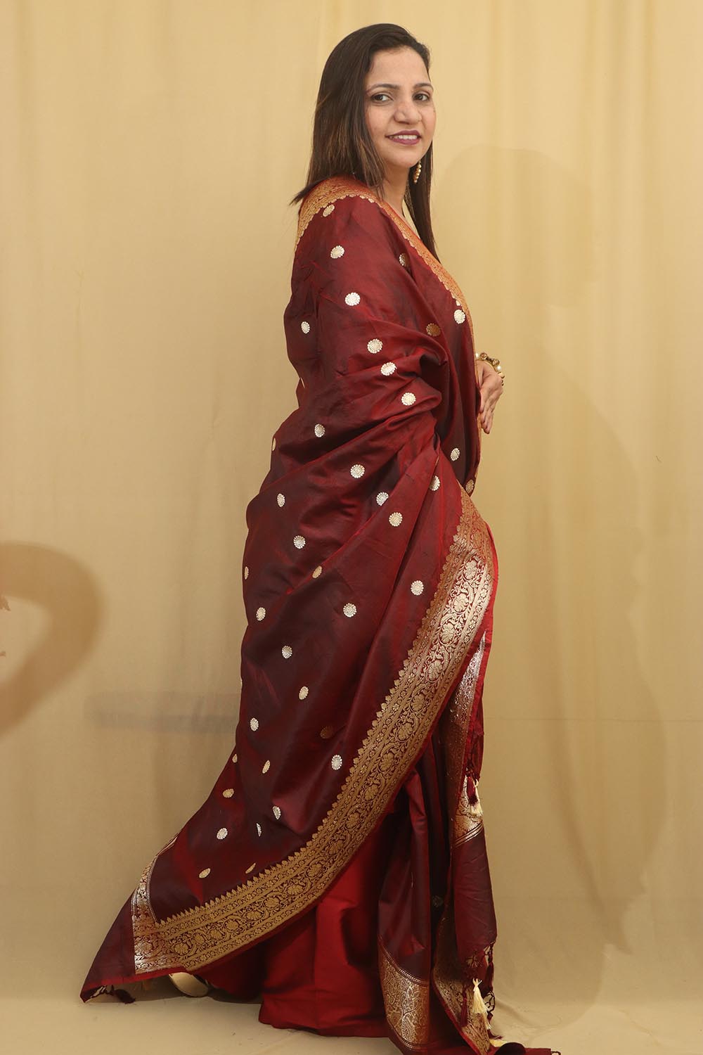 Exquisite Maroon Banarasi Katan Silk Dupatta - Handloom Beauty - Luxurion World