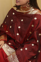 Exquisite Maroon Banarasi Katan Silk Dupatta - Handloom Beauty - Luxurion World