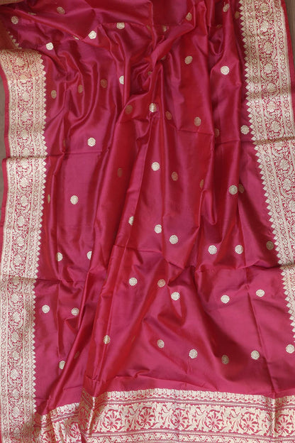 Vibrant Pink Handloom Banarasi Pure Katan Silk Dupatta - Luxurion World
