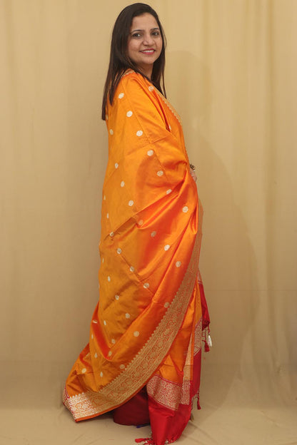 Orange Handloom Banarasi Pure Katan Silk Dupatta - Luxurion World