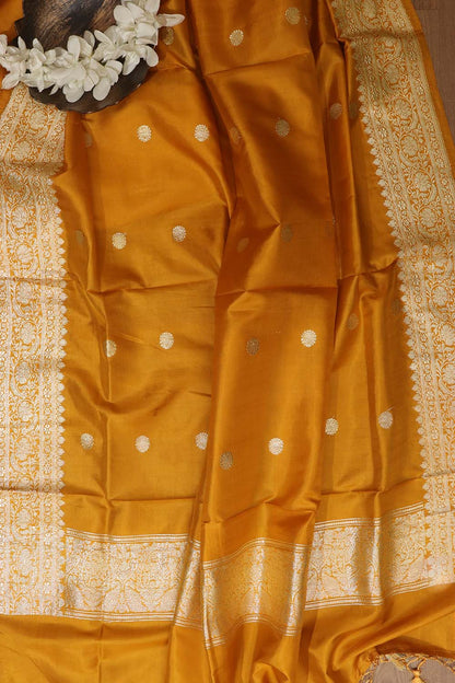 Elegant  Yellow Handloom Banarasi Pure Katan Silk Dupatta - Luxurion World