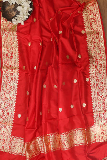 Elegant  Red Handloom Banarasi Pure Katan Silk Dupatta - Luxurion World