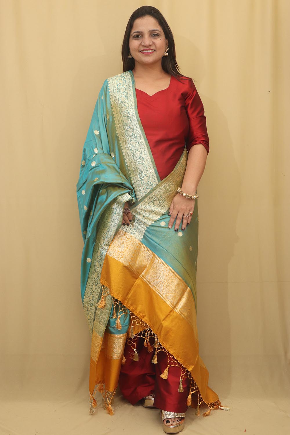 Exquisite Blue Handloom Banarasi Pure Katan Silk Dupatta - Luxurion World