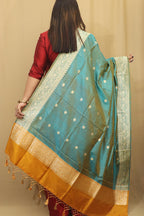 Exquisite Blue Handloom Banarasi Pure Katan Silk Dupatta - Luxurion World