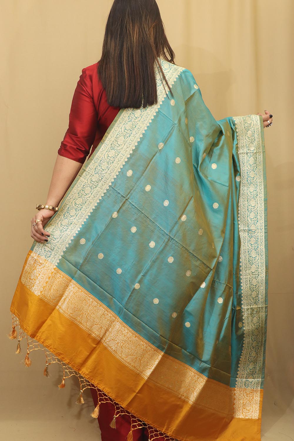 Exquisite Blue Handloom Banarasi Pure Katan Silk Dupatta - Luxurion World