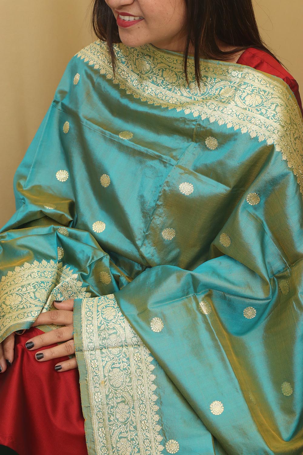 Exquisite Blue Handloom Banarasi Pure Katan Silk Dupatta - Luxurion World