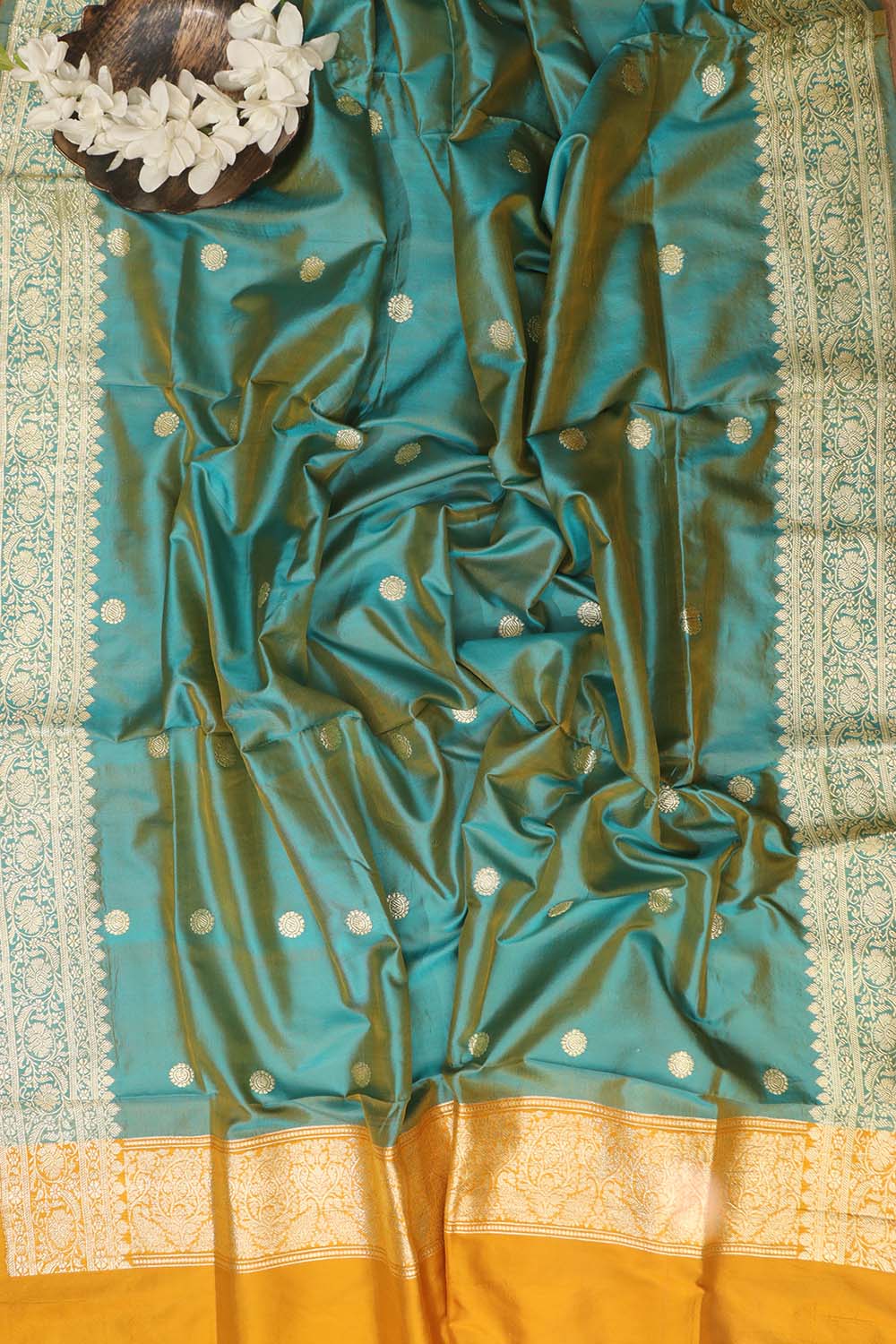 Exquisite Blue Handloom Banarasi Pure Katan Silk Dupatta - Luxurion World