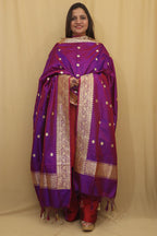 Exquisite Purple Handloom Banarasi Pure Katan Silk Dupatta - Luxurion World