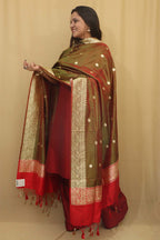 Green Handloom Banarasi Pure Katan Silk Dupatta - Luxurion World