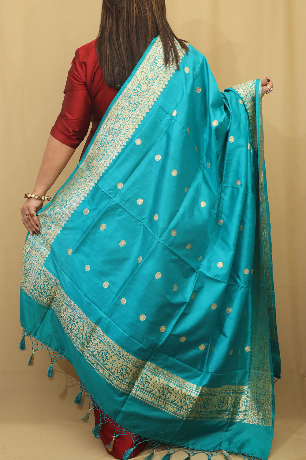 Exquisite Blue Handloom Banarasi Pure Katan Silk Dupatta - Luxurion World