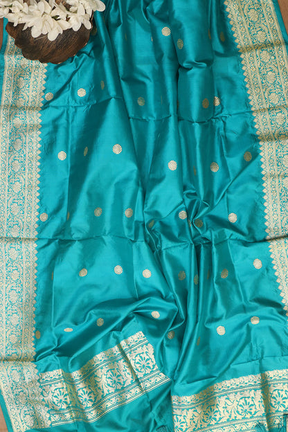 Exquisite Blue Handloom Banarasi Pure Katan Silk Dupatta - Luxurion World