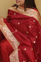 Elegant Maroon Handloom Banarasi Pure Katan Silk Dupatta - Luxurion World