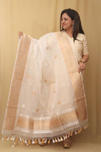 White Handloom Banarasi Pure Kora Silk Dupatta - Luxurion World