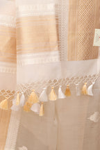 White Handloom Banarasi Pure Kora Silk Dupatta - Luxurion World