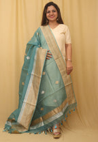 Blue Handloom Banarasi Pure Kora Silk Sona Roopa Dupatta - Luxurion World