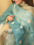 Blue Handloom Banarasi Pure Kora Silk Sona Roopa Dupatta - Luxurion World