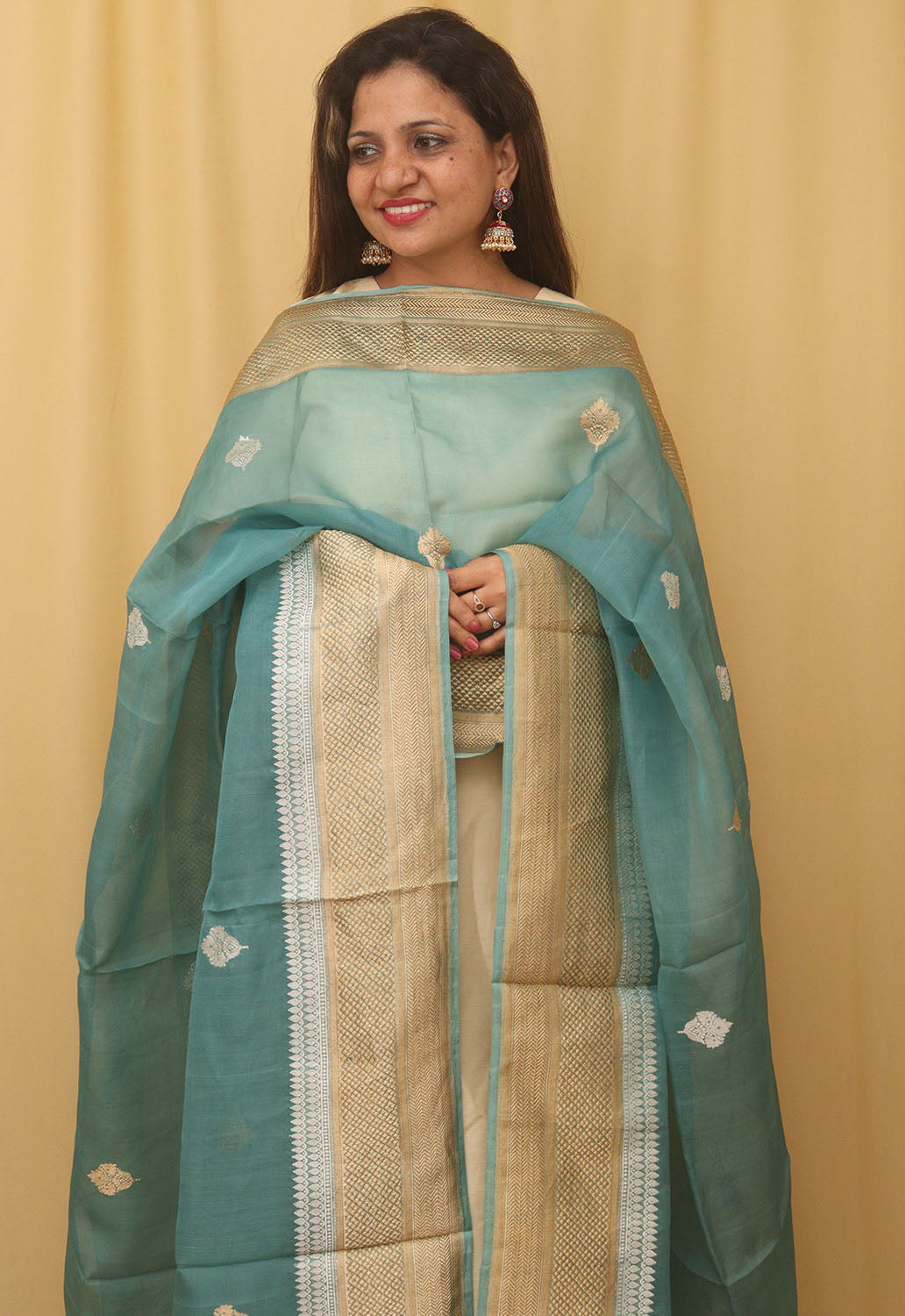 Blue Handloom Banarasi Pure Kora Silk Sona Roopa Dupatta - Luxurion World