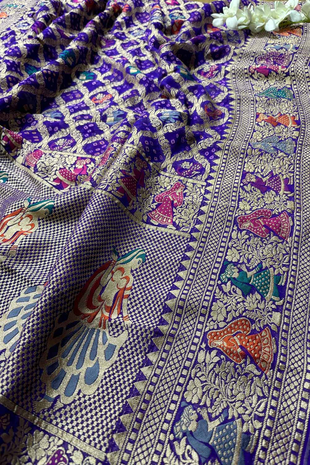 Elegant Purple Banarasi Bandhani Pure Georgette Meenakari Dupatta - Luxurion World