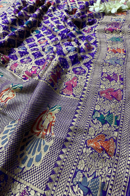 Elegant Purple Banarasi Bandhani Pure Georgette Meenakari Dupatta - Luxurion World