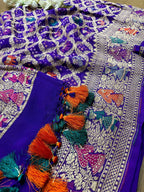 Elegant Purple Banarasi Bandhani Pure Georgette Meenakari Dupatta - Luxurion World